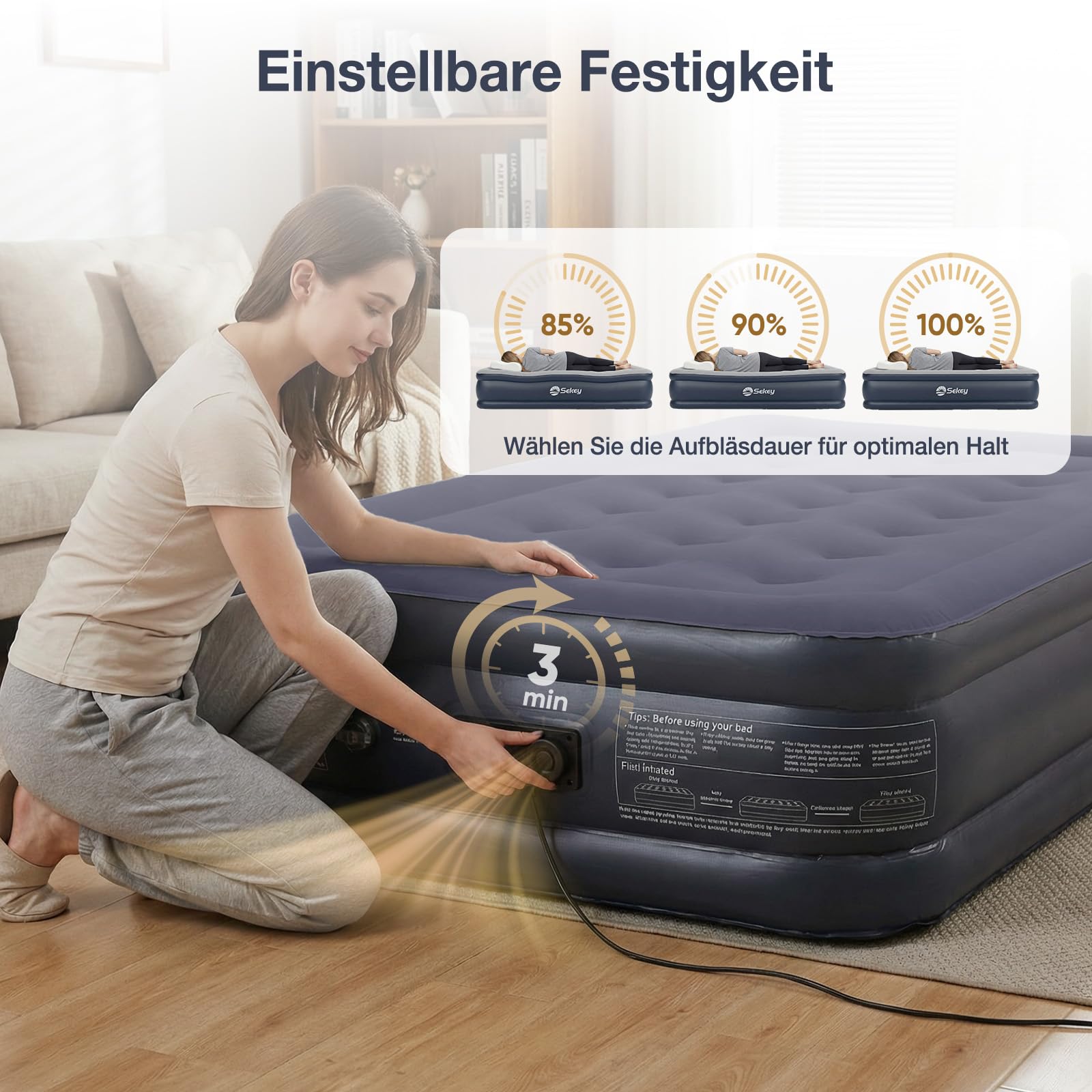Sekey selbstaufblasende Luftmatratze für 1 Person, 203×102×40cm, Luftbett | Integrierte Pumpe, selbstaufblasendes Luftbett in 3 Minuten, aufblasbare Matratze für Camping & Zuhause