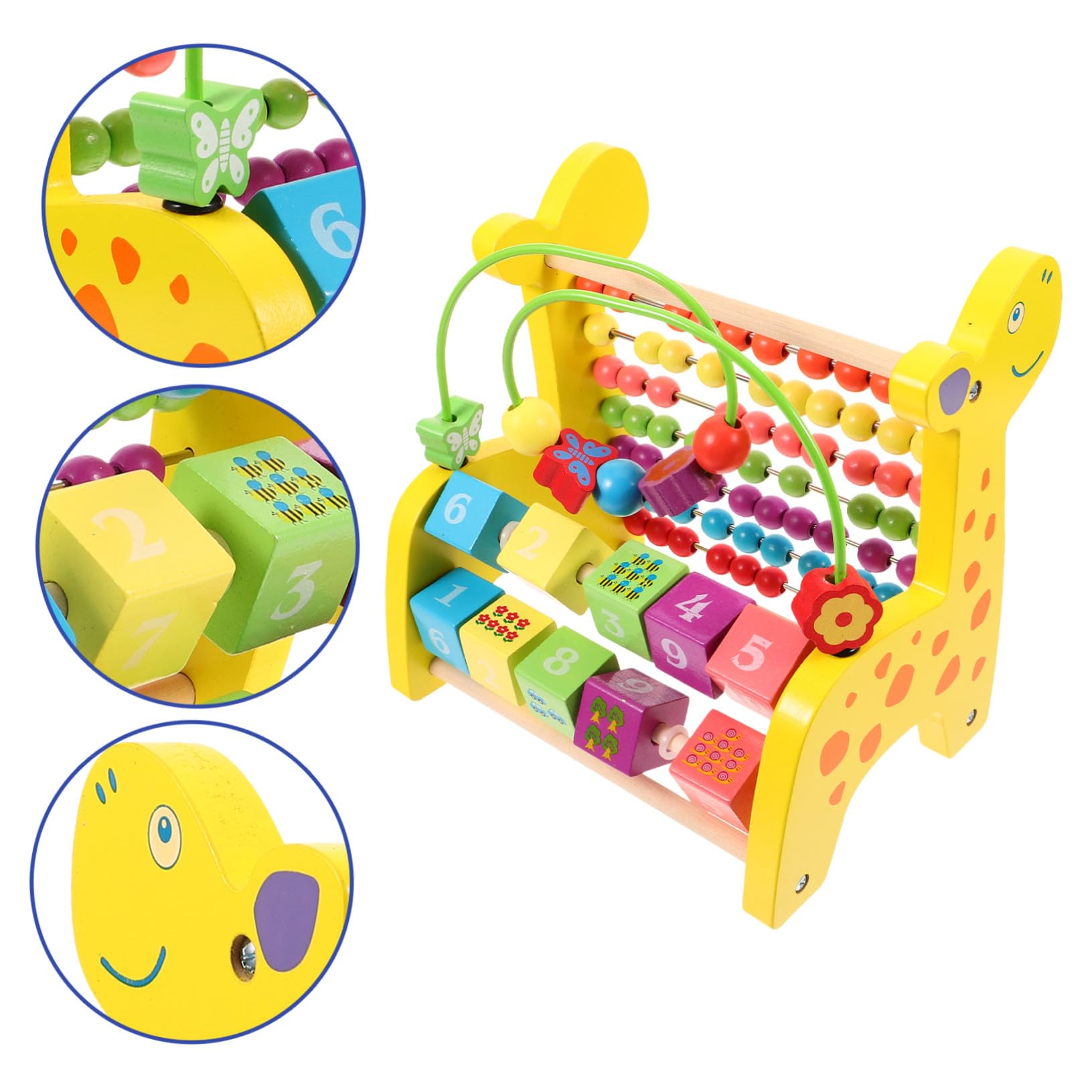 BESTonZON Abaco Giocattolo Giraffa in Legno per Ragazzo Ragazza, 1 Pz | Strumento Didattico per Contare, Riconoscimento di Numeri, Figure e Colori, per Ragazzo Ragazza
