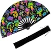 UV Glow Large Rave Folding Hand Fan for Men Women, Rave Essentials, Decorative Folding Hand Fan for Party, Home Decoration, Gift, Music Festival Essential, EDM Rave Accessories Light Mushroom