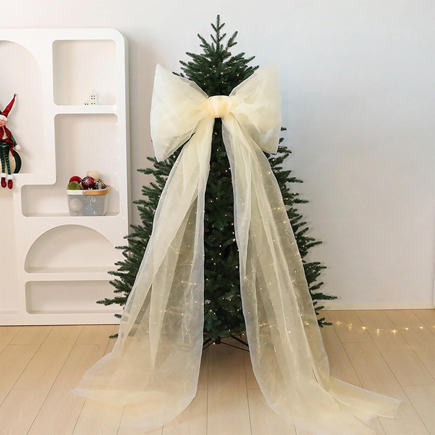 Christmas Tree Bow Topper, Tulle Large Ribbon Decoration for Outdoor Farmhouse, Indoor Home, Wall, Kitchen, Crafts, Holiday Décor for Women & Men