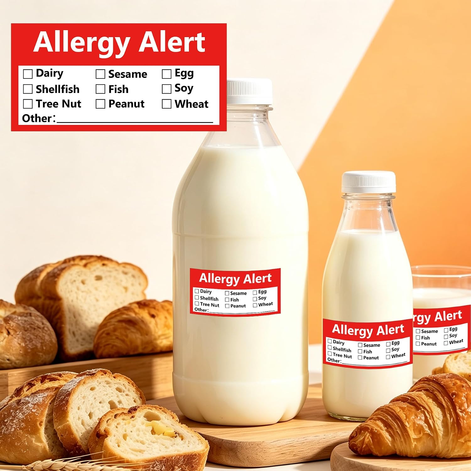 500Pcs Allergy Stickers Red Rectangle Kids Food Allergy Labels Alert Safety