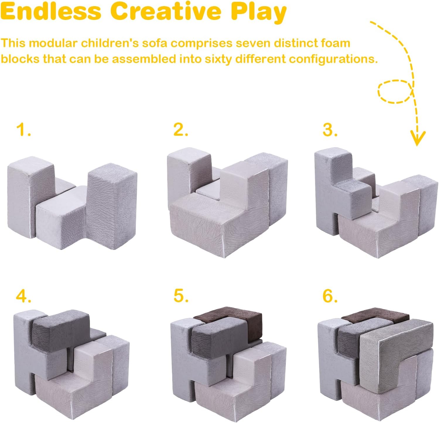 7Pcs Elastic Sponge Toddler Cushions Wear Resist Inspiring Creativity Blocks Chair for Kids Bedroom Playroom Furnitures