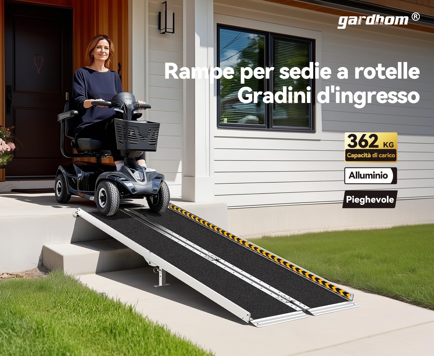 gardhom Rampe per Sedia a Rotelle 152 * 72 Rampa Disabili Pieghevole Capacità 800 lbs Rampe per Disabili per Porta Gradini Scale Handicap