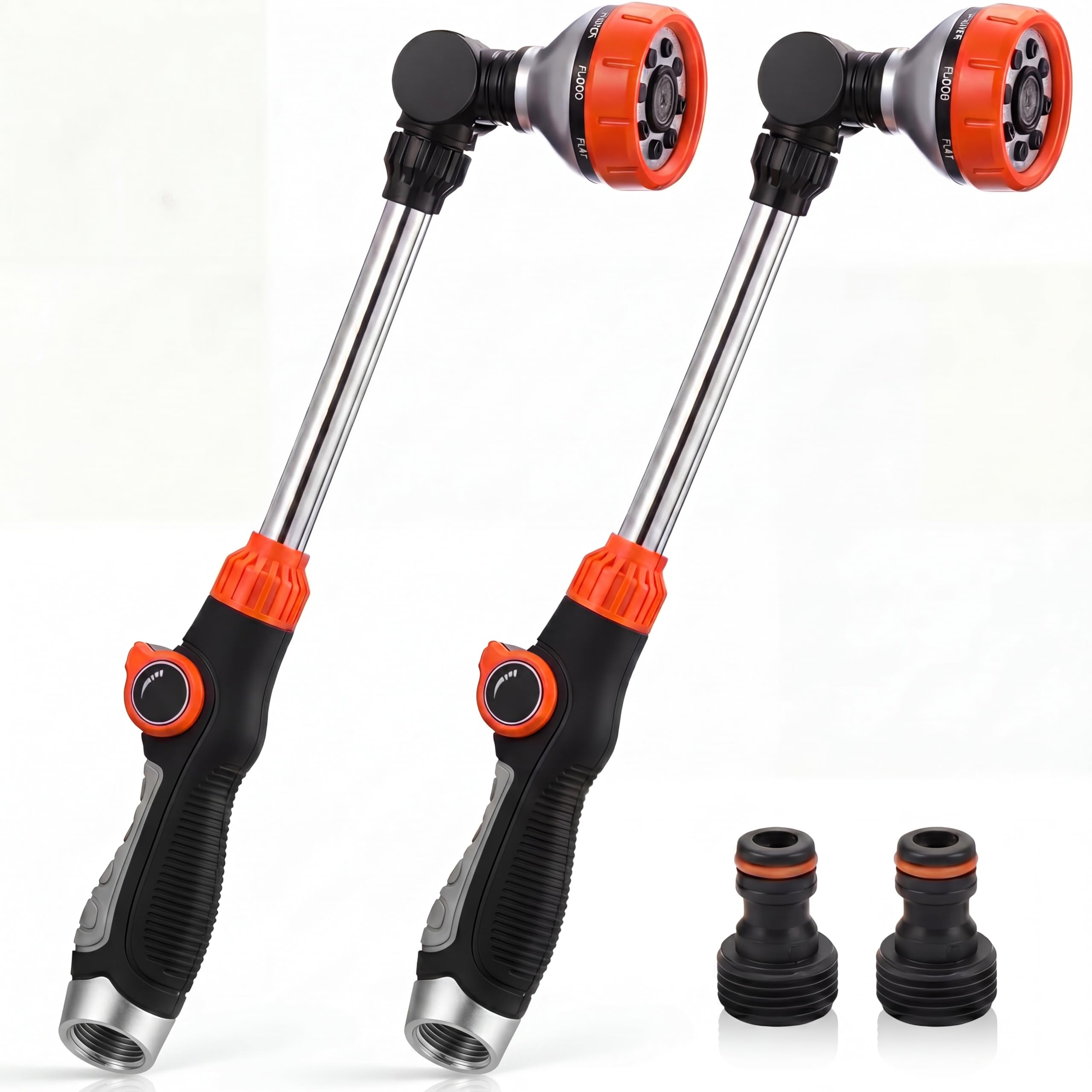 Hushee Lot de 2 baguettes d'arrosage en métal de 47,7 cm avec tête rotative à 180°, 8 modes de pulvérisation réglables et buse de contrôle du pouce – Parfait pour suspendre des paniers, des arbustes