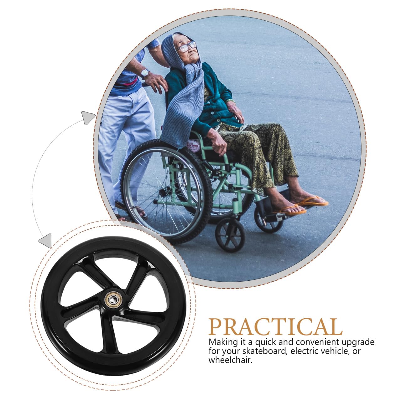 Lot De 2 Roues PU 175 Mm – Rechange Pour Trottinette, Fauteuil Roulant, Véhicule électrique – Faciles à Monter, Durables, Noires