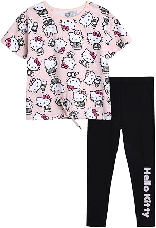 Hello Kitty Girls' Legging Set - 2 Piece Printed T-Shirt and Cozy Matching Leggings for Girls 2T-12, Size 2T, Pink/Black
