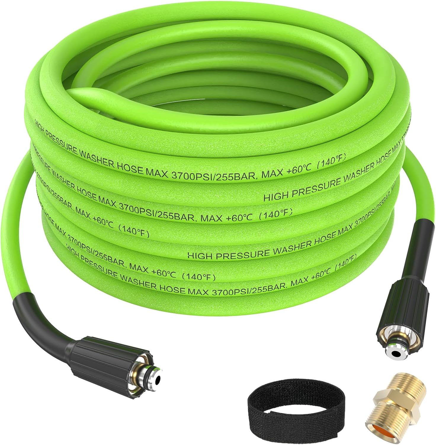 Super Flexible Pressure Washer Hose 50FT x 1/4", 3700PSI Kink Resistant High Pressure Washing Extension Hose with M22-14mm Brass Fittings, for Professional and Home Use, Green