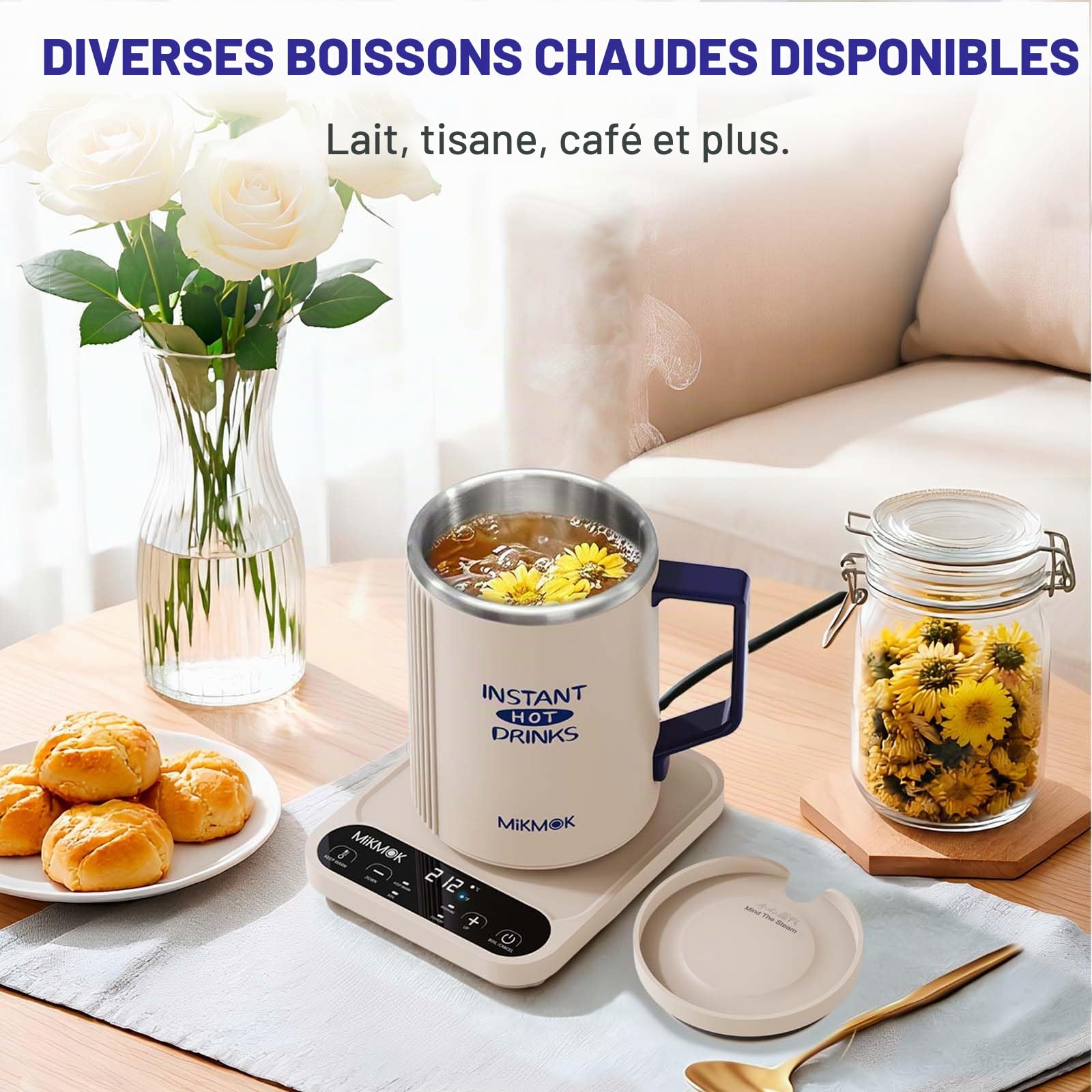 MIKMOK Chauffe-tasse électrique 400ml 300W Inox 304