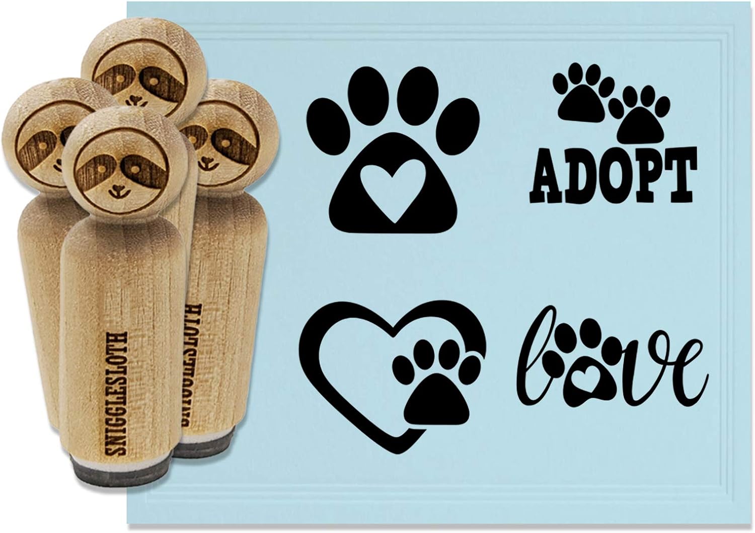 Dog Cat Adopt Love Paw Print Heart Rubber Stamp Set for Stamping Crafting Planners - 1 Inch Medium