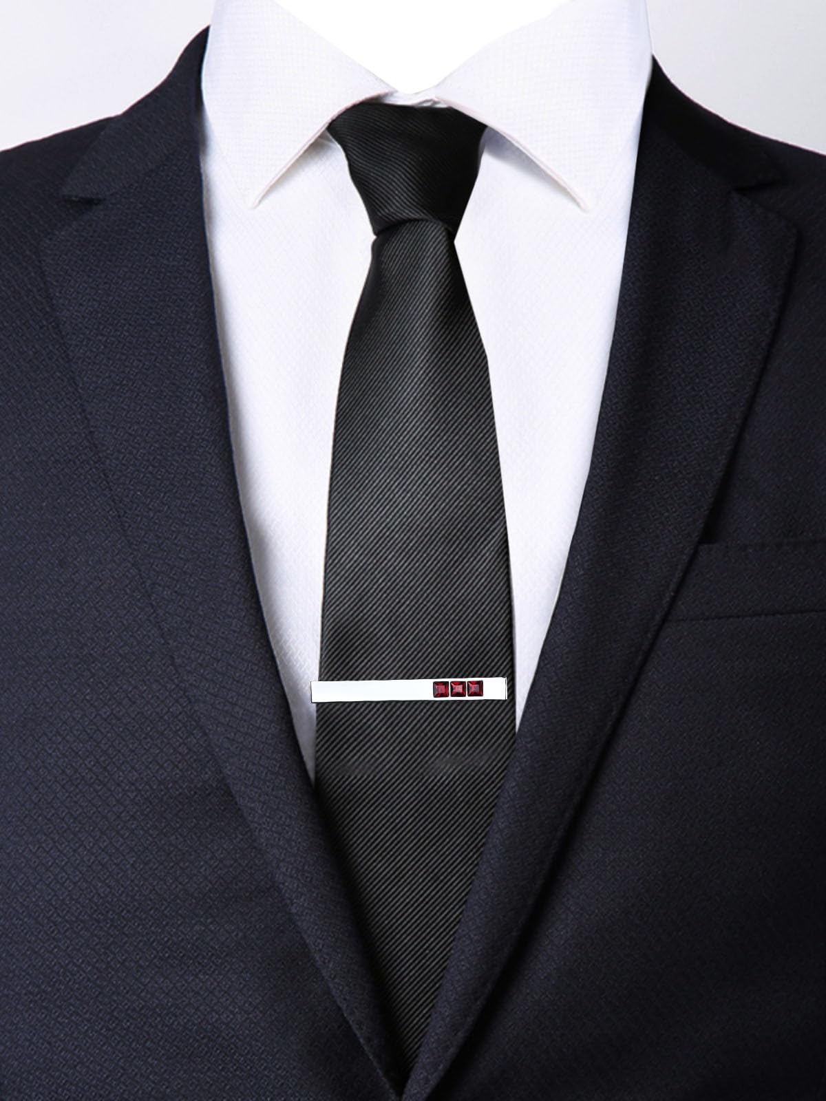 VVCome Men's Classic Luxury Zircon Crystal Tie Clip Silver Tone Light Brass Regular Necktie Tie Clip for Wedding Groomsmen Grooms Business Anniversary (Red Crystal)