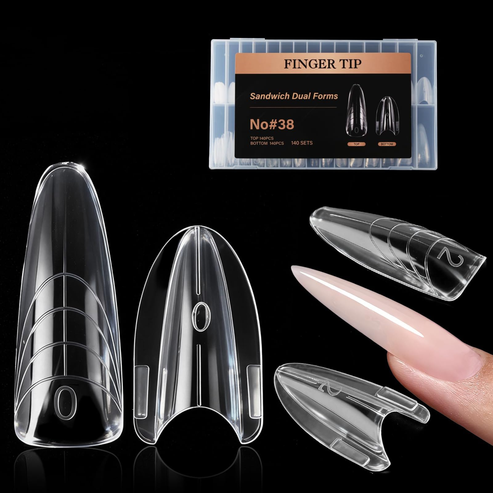 280 moldes de uñas profesionales (14 tamaños), puntas de gel reutilizables para extensiones de gel impecables, sin lima, sin desbordamiento, para gel y salón de belleza (almendra)