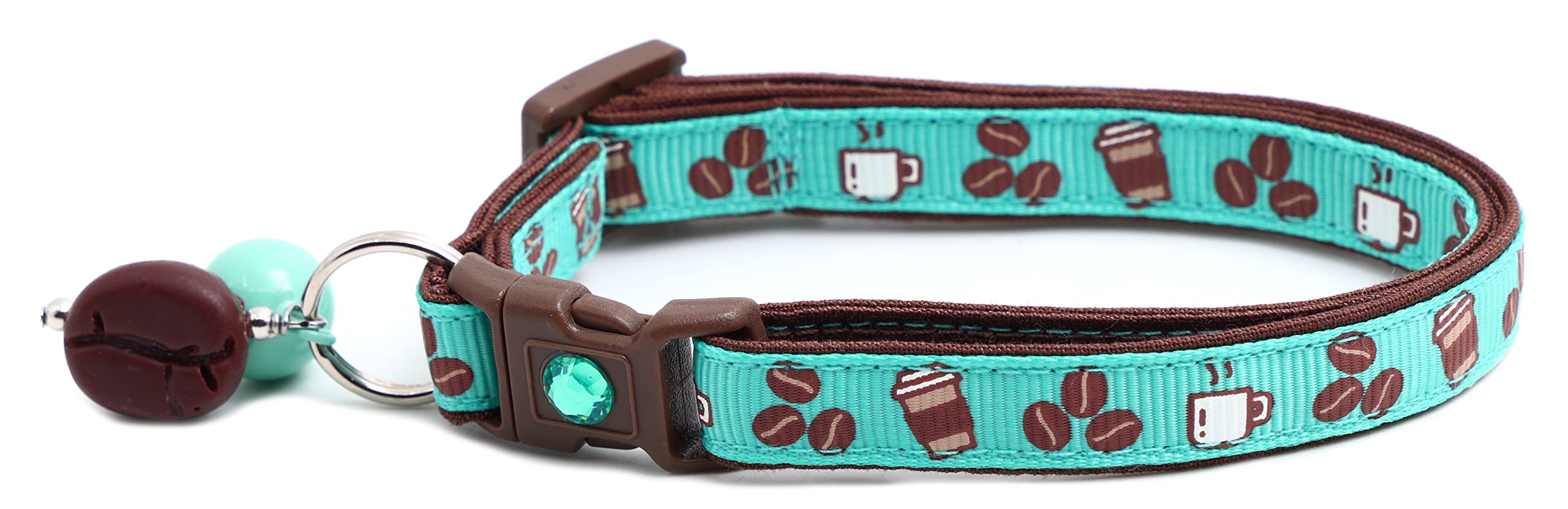 Coffee Cat Collar with Bell | Safety Breakaway Collar | Adjustable Large Size or Kitten Collar (Large(10lbs & Up), Aqua)