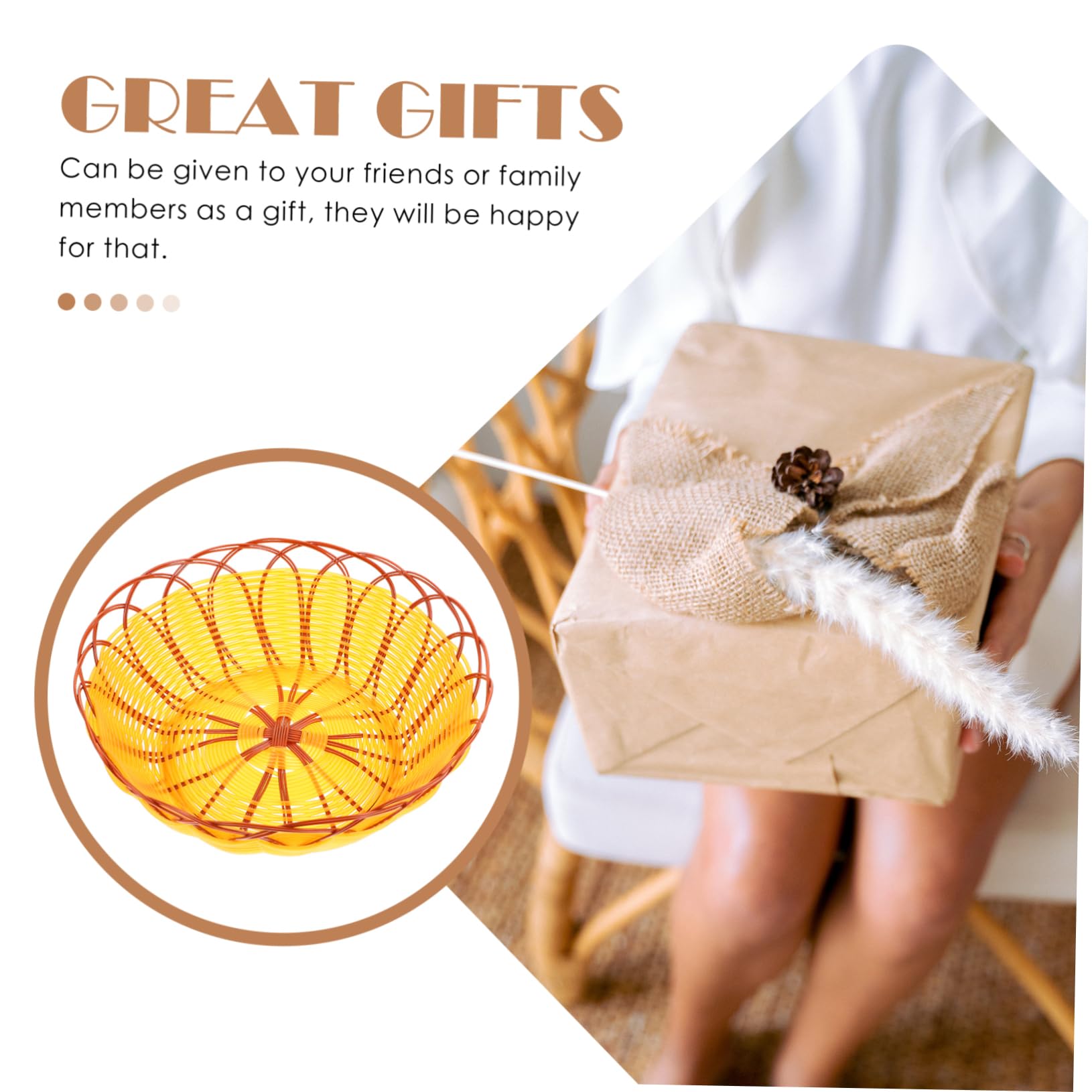 BEBEMOKO 4pcs Imitation Rattan Storage Basket Woven Basket Food Serving Basket Baskets for Rustic Serving Basket Imitation Rattan Basket Round Basket Dried Fruit Basket Pp Yellow re-usable