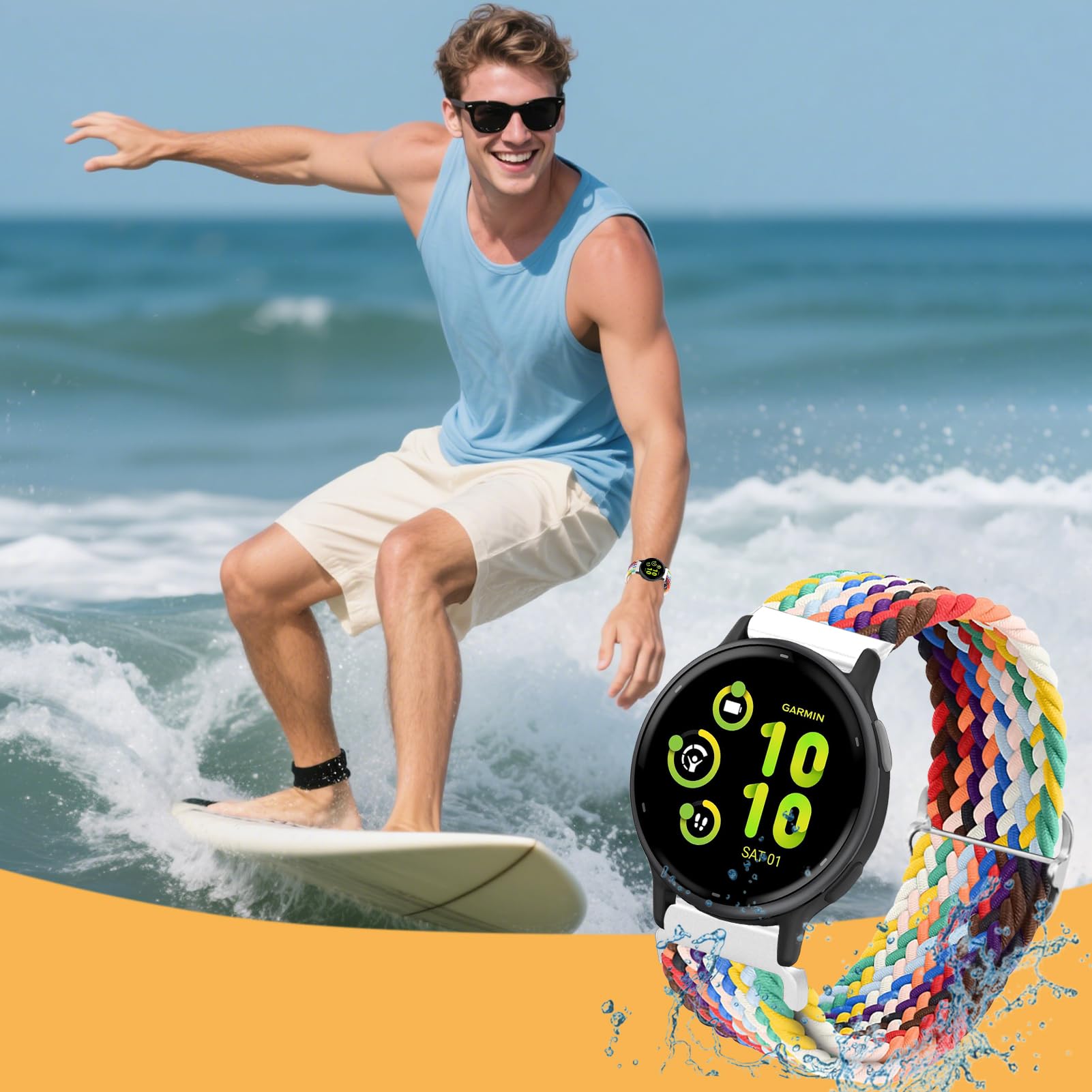 20mm Correa Tela Compatible para Garmin Vivoactive 6/5/3, Venu, Venu sq/sq 2, Forerunner 55/165/245/645/158 Pulseras de Repuesto Nylon para Mujer y Hombre Correas — view 6