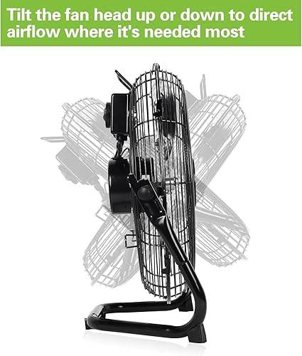 Miniatura 5 de hykolity Ventilador de piso de alta velocidad de 1650 CFM de 12 pulgadas, potente ventilador de flujo de aire de 3 velocidades, ventilador de metal