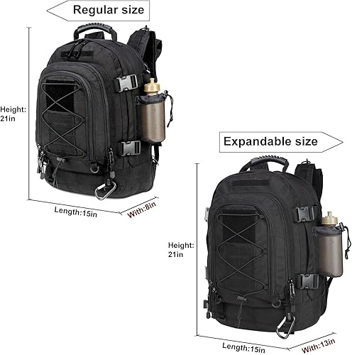 Miniatura 2 de Mochila táctica militar expandible 40-64L Bolsa de 3 días Senderismo Gimnasio Deporte Camping, Negro -
