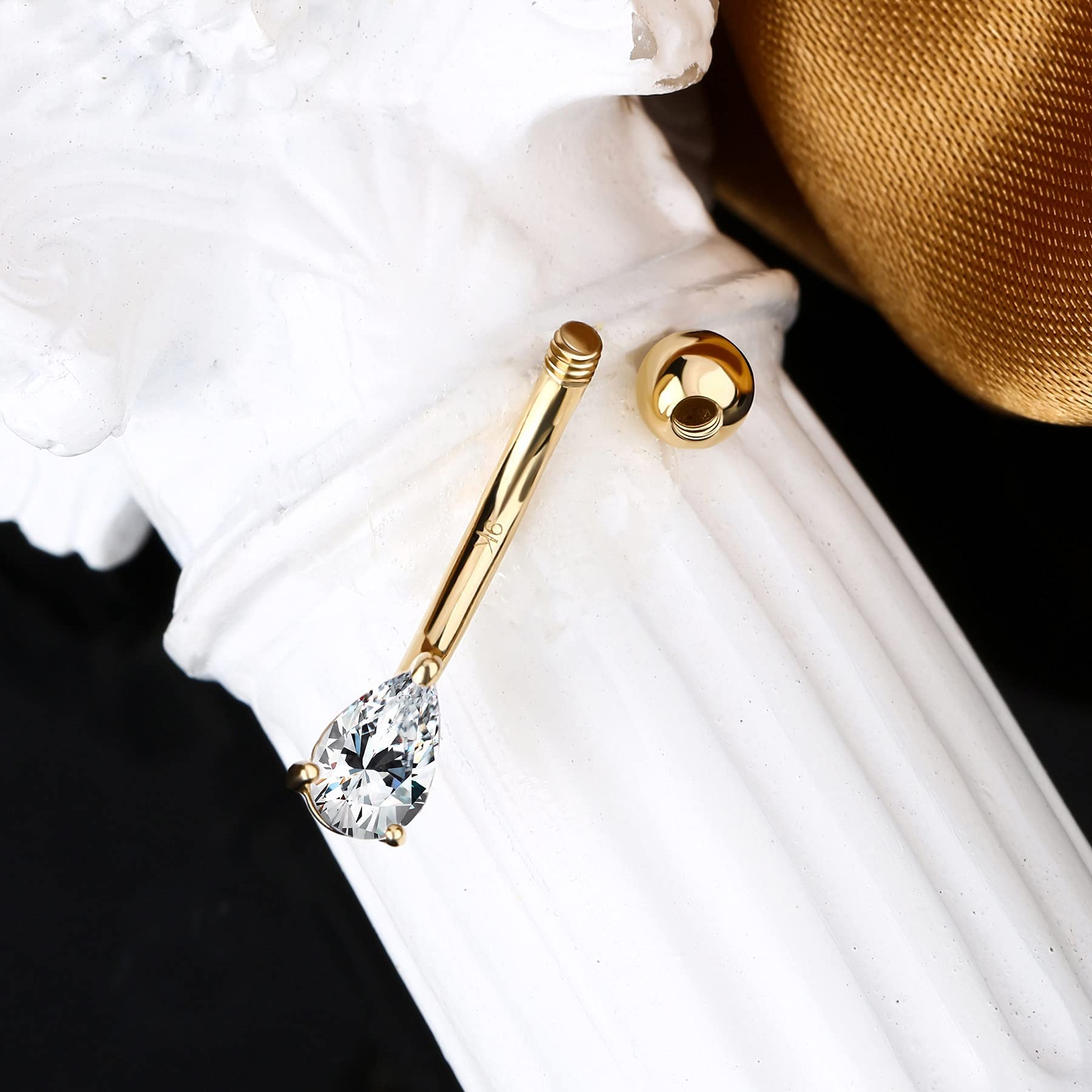OUFER Body Piercing 9K Carats Or Piercing Nombril avec Zircone Cubique en Forme de Boule Anneau Nombril Piercing Ventre Barbell Bijoux de Piercing Corps Femme 14G 10mm