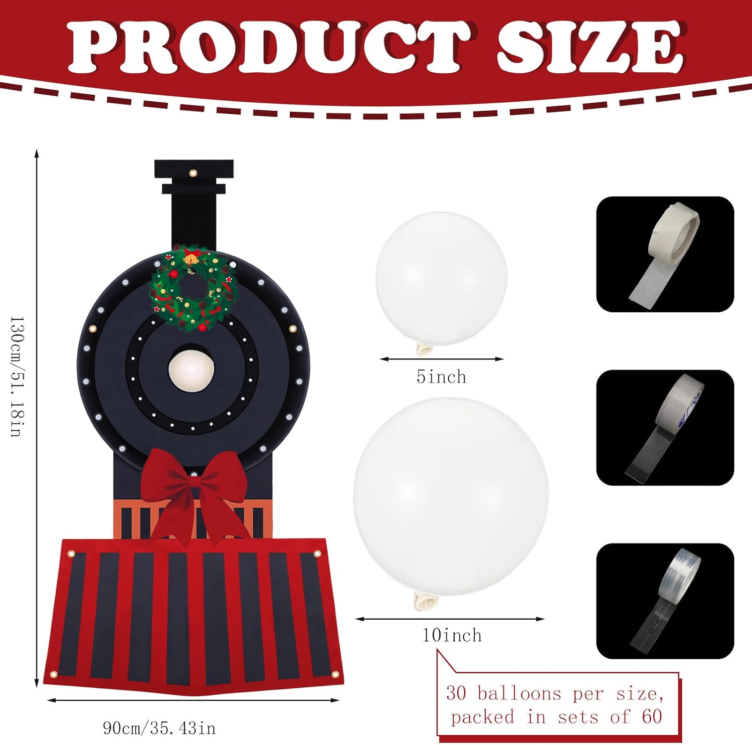 Oudain 61 Pcs Christmas Express Train Decoration Cardboard Steam Train Cutout with 60 White Balloon Large Steam Rail Party Decoration for Xmas Express Birthday Party School Classroom Decor