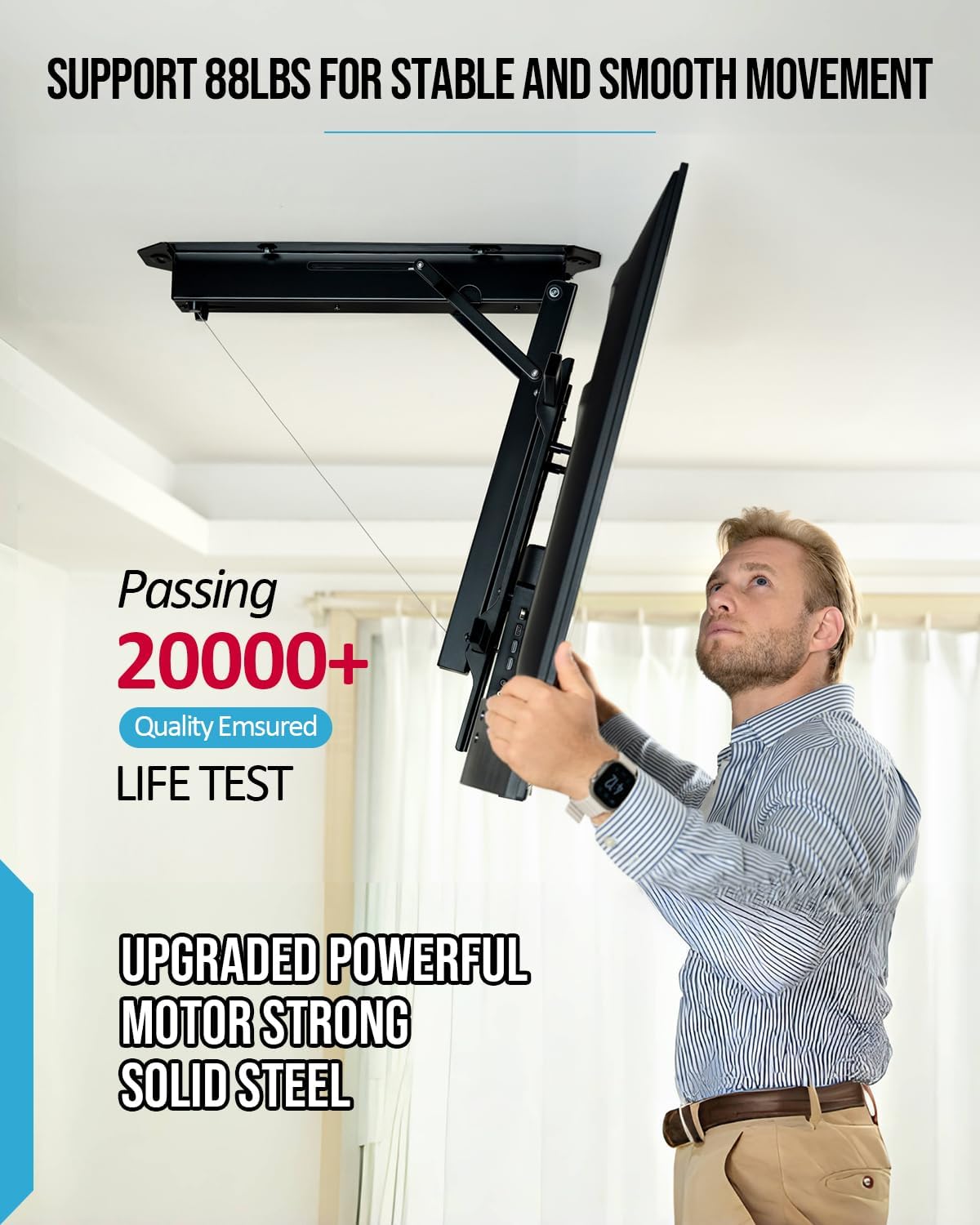 Electric Ceiling TV Mount with Remote - Motorized Ceiling TV Mount for Flat and Pitched Roof, 32 to 70 Inch Flat and Curved Screen TVs (Black)