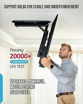Electric Ceiling TV Mount with Remote - Motorized Ceiling TV Mount for Flat and Pitched Roof, 32 to 70 Inch Flat and Curved Screen TVs (Black)