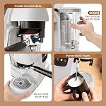 20 Bar Espresso Machine with Grinder & Steam Wand - Semi Automatic Coffee Maker, NTC Intelligent Temp Control, 58mm Stainless Steel Portafilter, One-Touch Panel for Home Barista (WHITE)