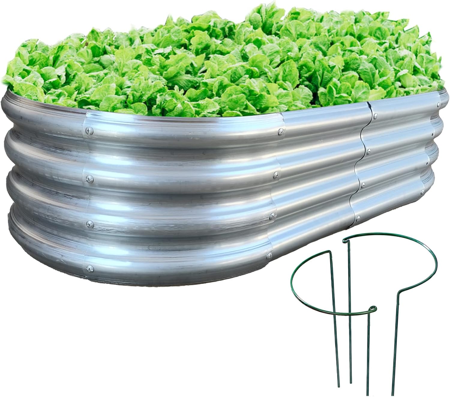 Amazon.co.jp AONNTOO 亜鉛メッキ上げガーデンベッド 屋外植物用プランター オーバルプランタータンク 金属植物サポート