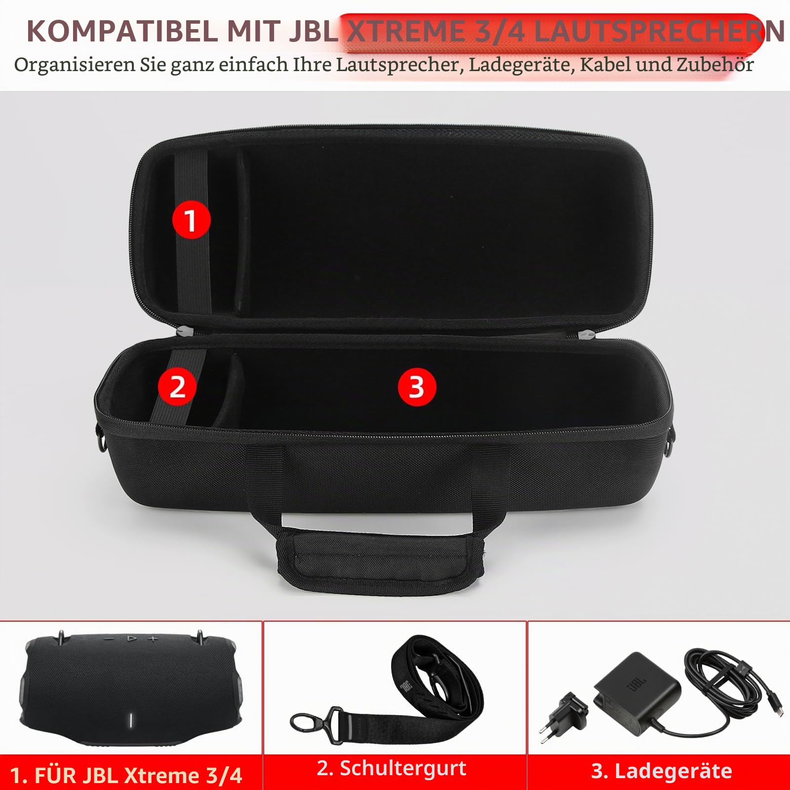 Hard Travel Caryying Case Kompatibel mit JBL Xtreme 4/3 Bluetooth-Lautsprecher, stoßfest, wasserdicht, kratzfest, ideal für Reisen und Aufbewahrung (Schwarz)