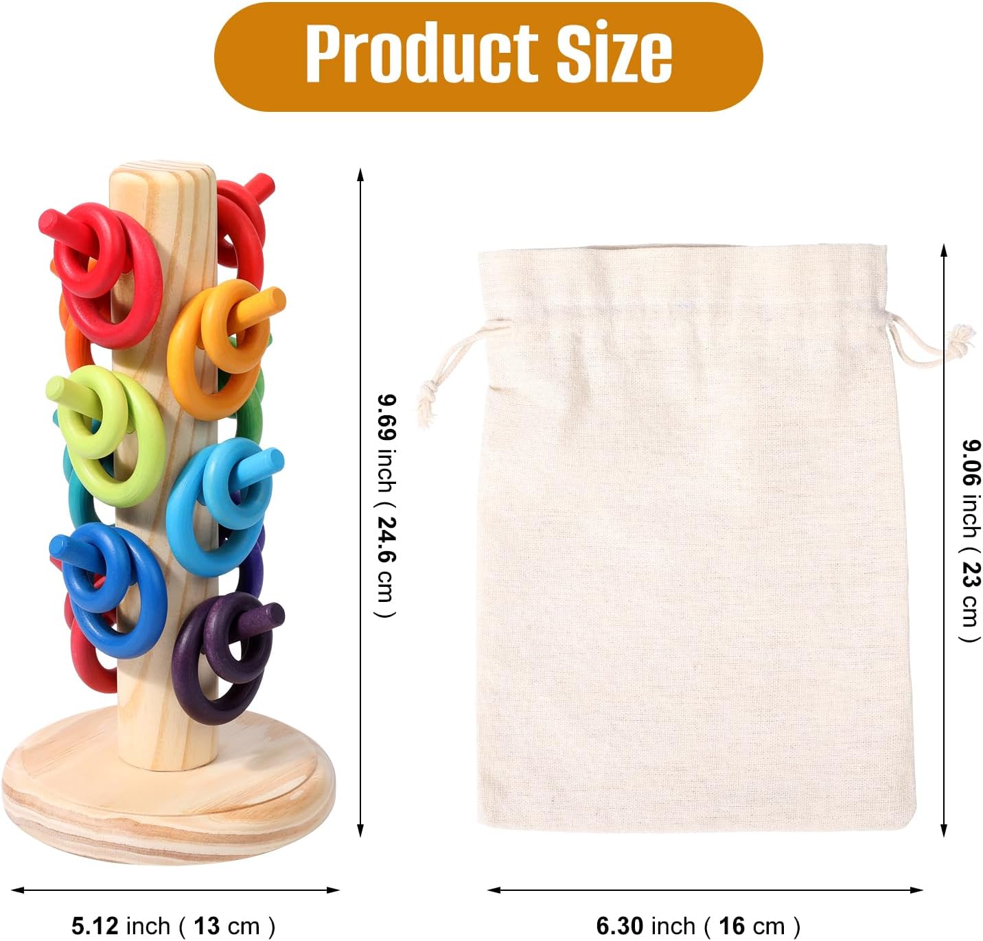 WODI Sorting Helper Tree Holder Building Rings Rainbow Wooden Montessori Toys for Kids, Multicolored Wooden Ring Toy Colourful Stacking Ring Tree-Build Skills, Color Recognition (Rainbow)