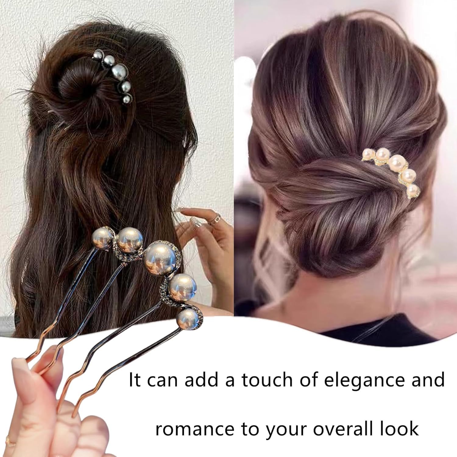 Miss Lirenn® Pearl Hair Comb Pins Set, 5.3 cm Length, Navy Blue and White with Rhinestones, (Multicolor-Pack of 2) - Image 6 thumbnail