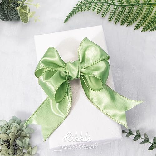 Vista 88 de Ribbli Cinta de satén rosa claro con alambre de 1.5 pulgadas, cinta de Navidad rosa para envolver regalos, coronas, guirnaldas, decoración