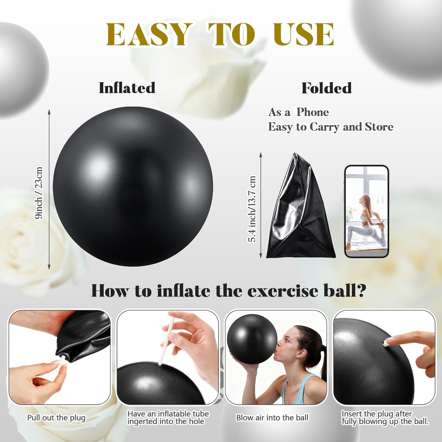 Outus 40 Pcs 9 Inch Exercise Pilates Ball Therapy Core Yoga Mini Balls for Stability Barre Training Stretching Physical Posture Training Gym Fitness Workout with Inflation Tube, Black