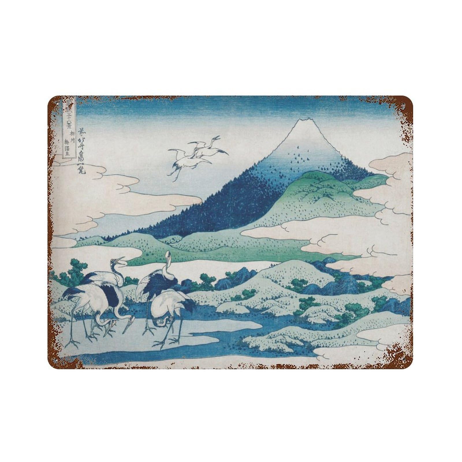 xiaoxiaoshen Hokusai Mont Fuji Japanese Crane Wall Decor Art Metal Tin Poster Modern Home Decor Art Home Bar Shop Decorations Vintage Sign 30x40cm