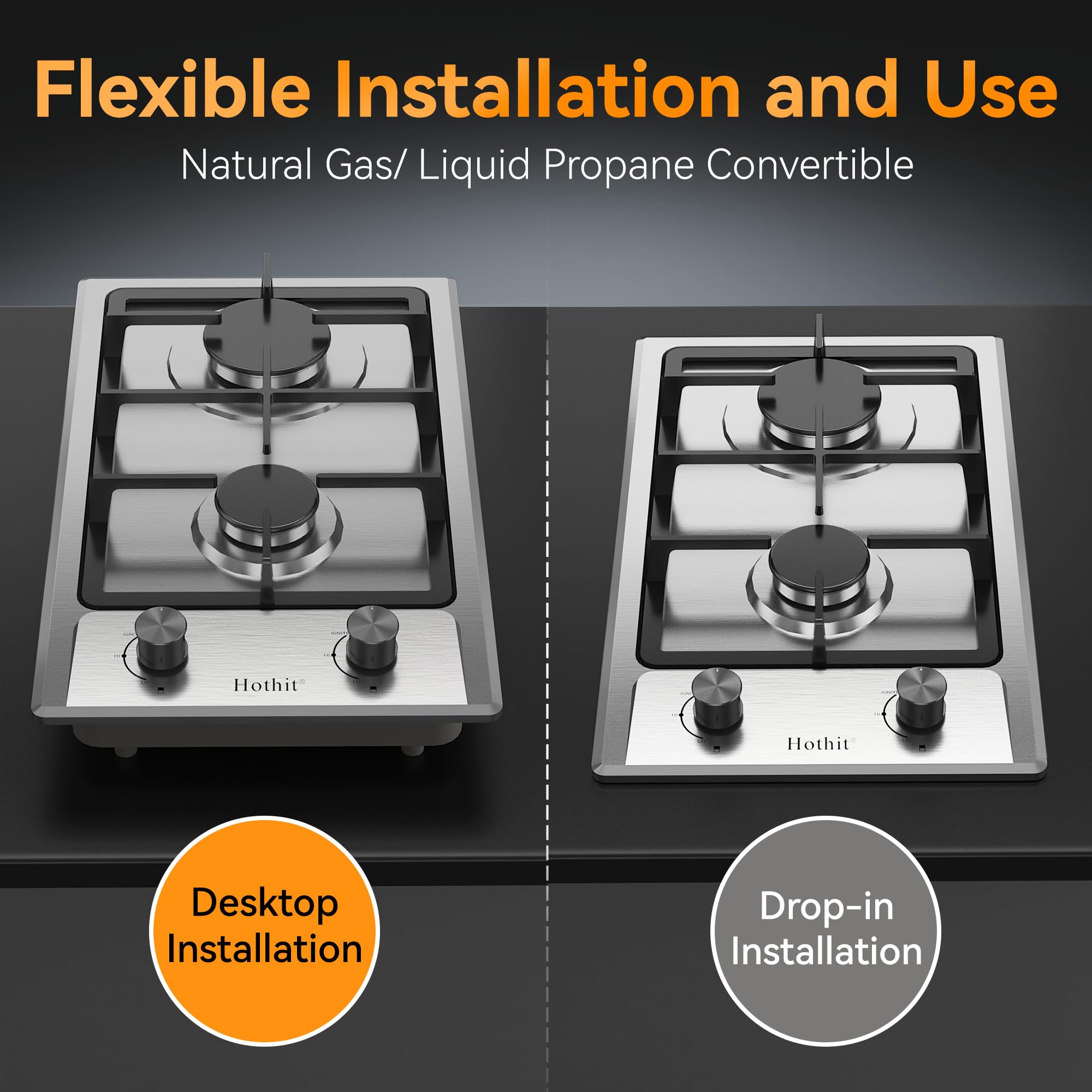 Hothit 2 Burner Propane Gas Cooktop, 12