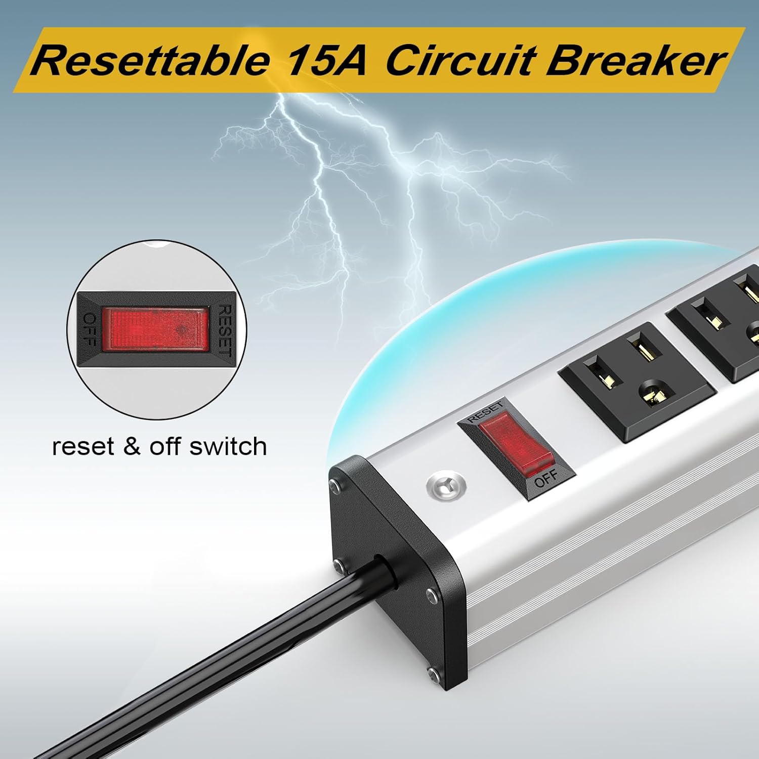 Long Power Strip 24-outlet ETL Certified Heavy Duty Metal Power Strip 10 ft Extension Cord with Multiple Outlets Garage Workshop Commercial Industrial Power Strip