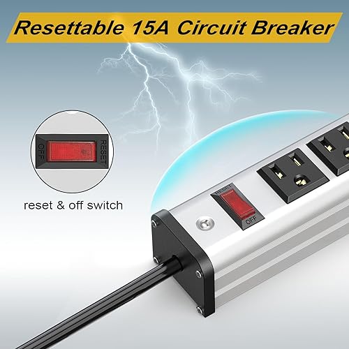 Miniatura 7 de Regleta de alimentación larga de 24 tomas de corriente con certificación ETL, cable de extensión de metal resistente de 10 pies con múltiples tomas