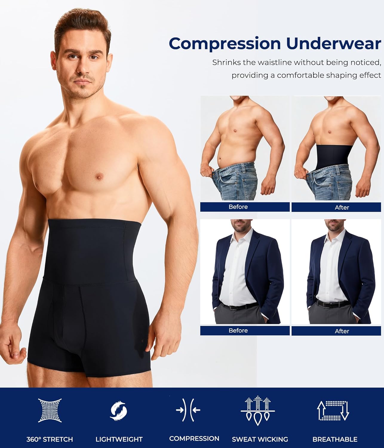 TAILONG Men Tummy Control Shorts High Waist Slimming Underwear Body Shaper Seamless Belly Girdle Boxer Briefs - Image 2