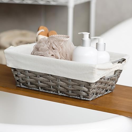 Miniatura 7 de Cestas de almacenamiento de mimbre con forros, cestas de almacenamiento a prueba de humedad con asas integradas tejidas a mano, cajas de