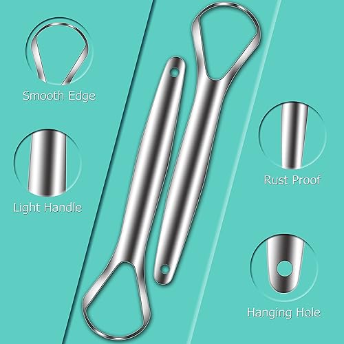 Miniatura 8 de Raspador de lengua, limpiador de lengua de grado médico, raspador de lengua de acero inoxidable 100% libre de BPA, combate el mal aliento, ideal