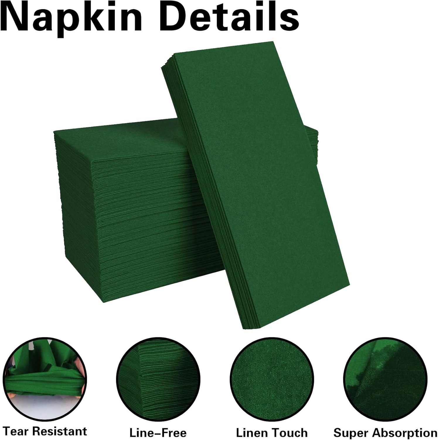 100 Pack Green Paper Napkins, Disposable Linen Feel Guest Towels Cloth Like Hand Towels, Soft, Absorbent, Paper Hand Napkins for Kitchen, Bathroom, Parties, Weddings, Dinners - 12" x 17"