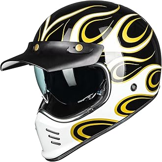 ILM Vintage Full Face Motorcycle Helmets for Adults Men Inner Visor Compatible for Moped ATV Cruiser Scooter DOT ECE ModelZ502(Fire Gold, XXL)