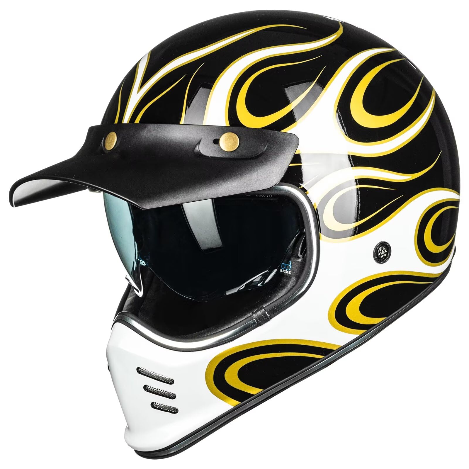 ILM Vintage Full Face Motorcycle Helmets for Adults Men Inner Visor Compatible for Moped ATV Cruiser Scooter DOT ECE ModelZ502(Fire Gold, XL)