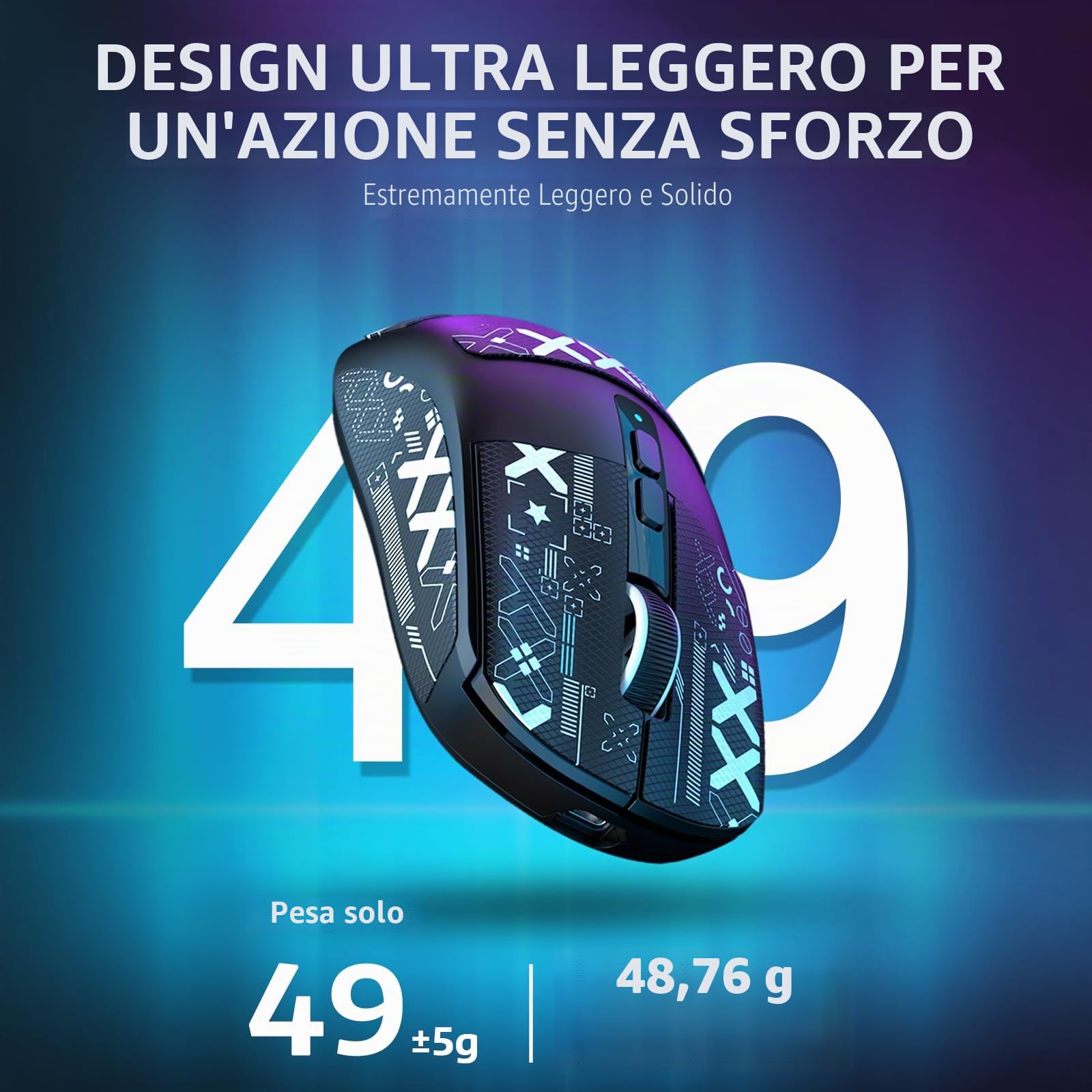 VGN GAMEPOWER ATTACK SHARK X6 SUPERLIGHT Mouse Gaming Wireless con Station di Carica, 49g Ultraleggero Mouse da Gioco G502, 26000DPI, PixArt PAW3395, 2.4G/Bluetooth/Cablato, Mouse Grip Tape, Nero