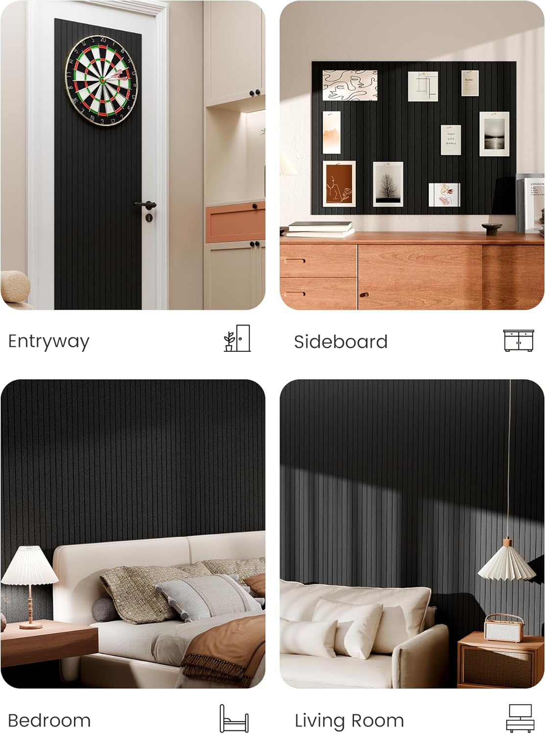 Bumusty Large Cork Board Alternative-48 x 36" Felt Bulletin Board Tiles, with 30 Pushpins, 70 Adhesive Tabs, 12-Pack Slat Wall Paneling, Cork Boards for Office Push Pin Board Felt Board-Black