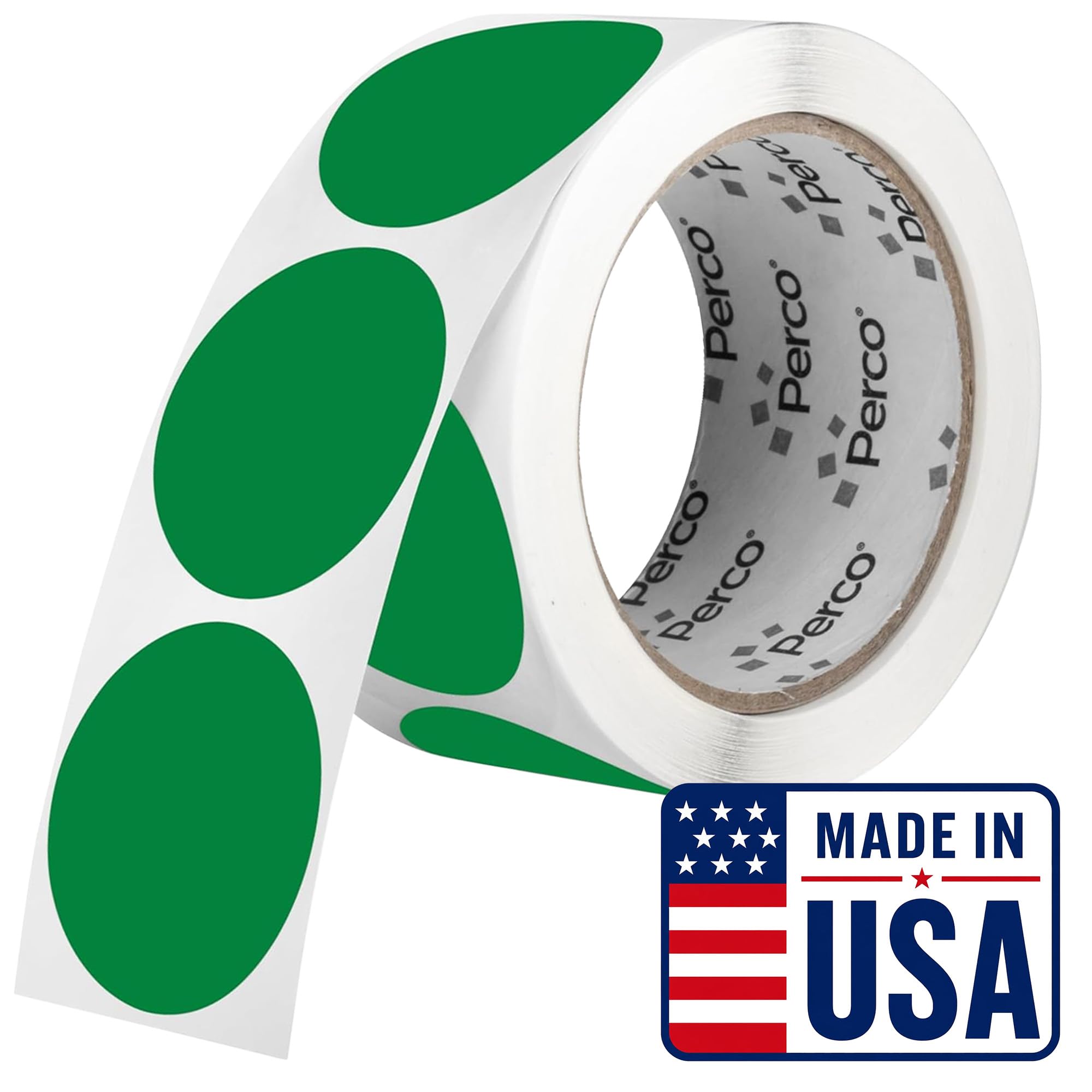 Perco Green Round Circle Dot Sticker 2-Inch Labels with Perforation for Easy Tear-Off, 500 Stickers per Roll - Product Labels, Shelf Tags &amp; Inventory Organization, Strong Adhesive - Made in USA