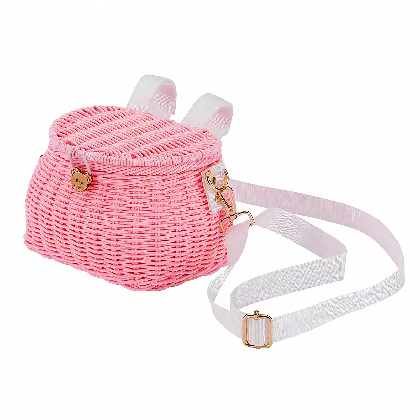 Ensemble panier de vélo pour enfants, panier de vélo pour enfants, panier de vélo pour enfants, sac à dos tissé à la main avec couvercle, bandoulière en rotin, panier de guidon avant
