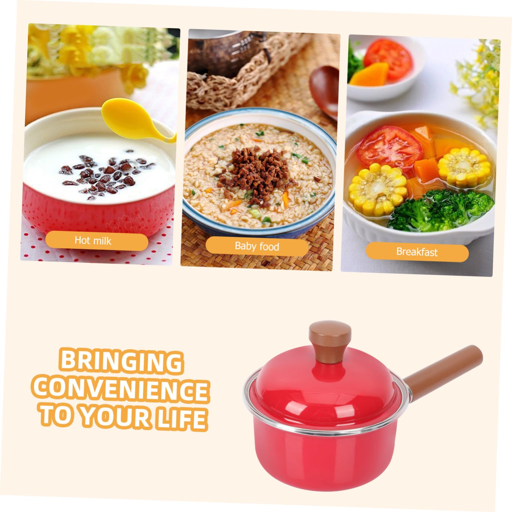 Olla para Leche Esmaltada Mango Antitérmico Cacerola para Leche Segura y Fácil de Limpiar Utensilio Cocina para Inducción y Gas para Cocinar Alimentos Infantiles