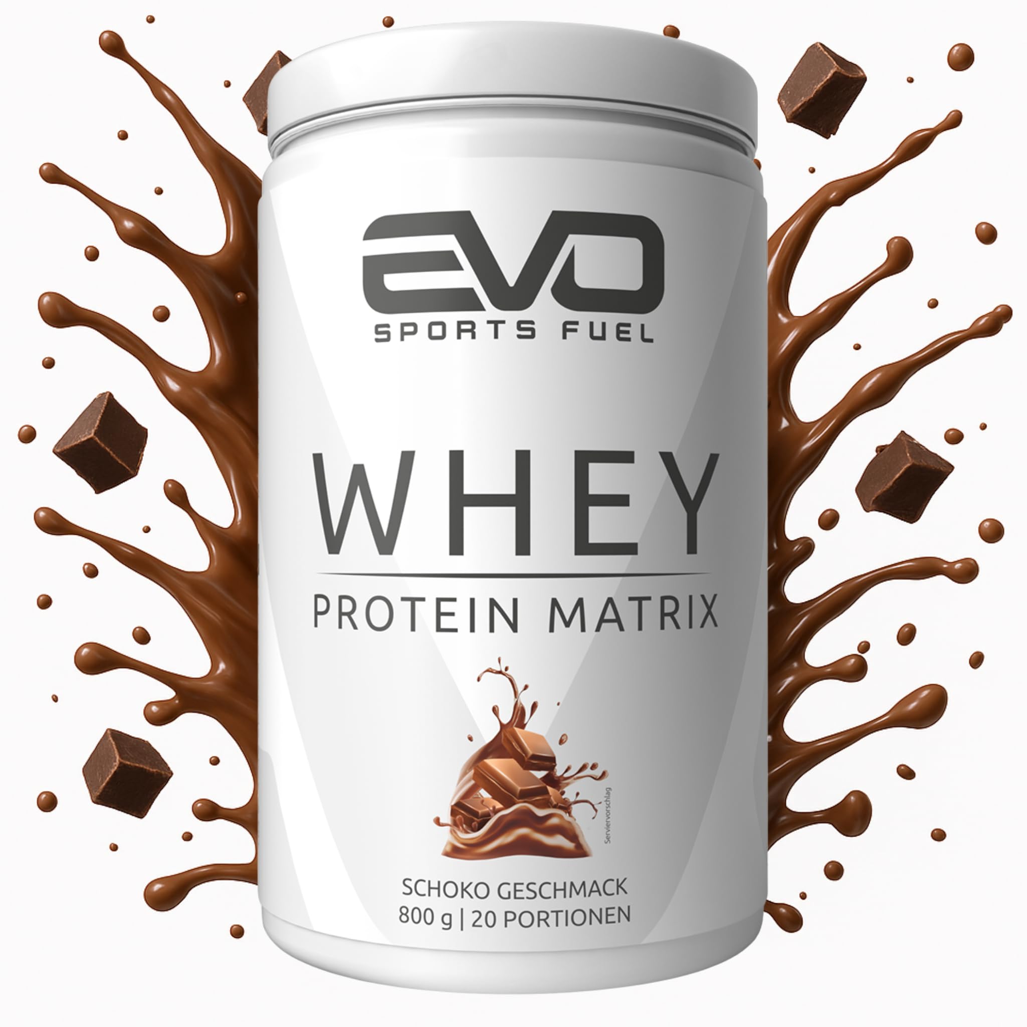 EVO SPORTS FUEL Whey Protein Pulver Matrix | Schoko | 800g | bis zu 31g Protein pro Portion | für Muskelaufbau und -erhalt, geprüfte Qualität | Made in Germany (1er Pack)