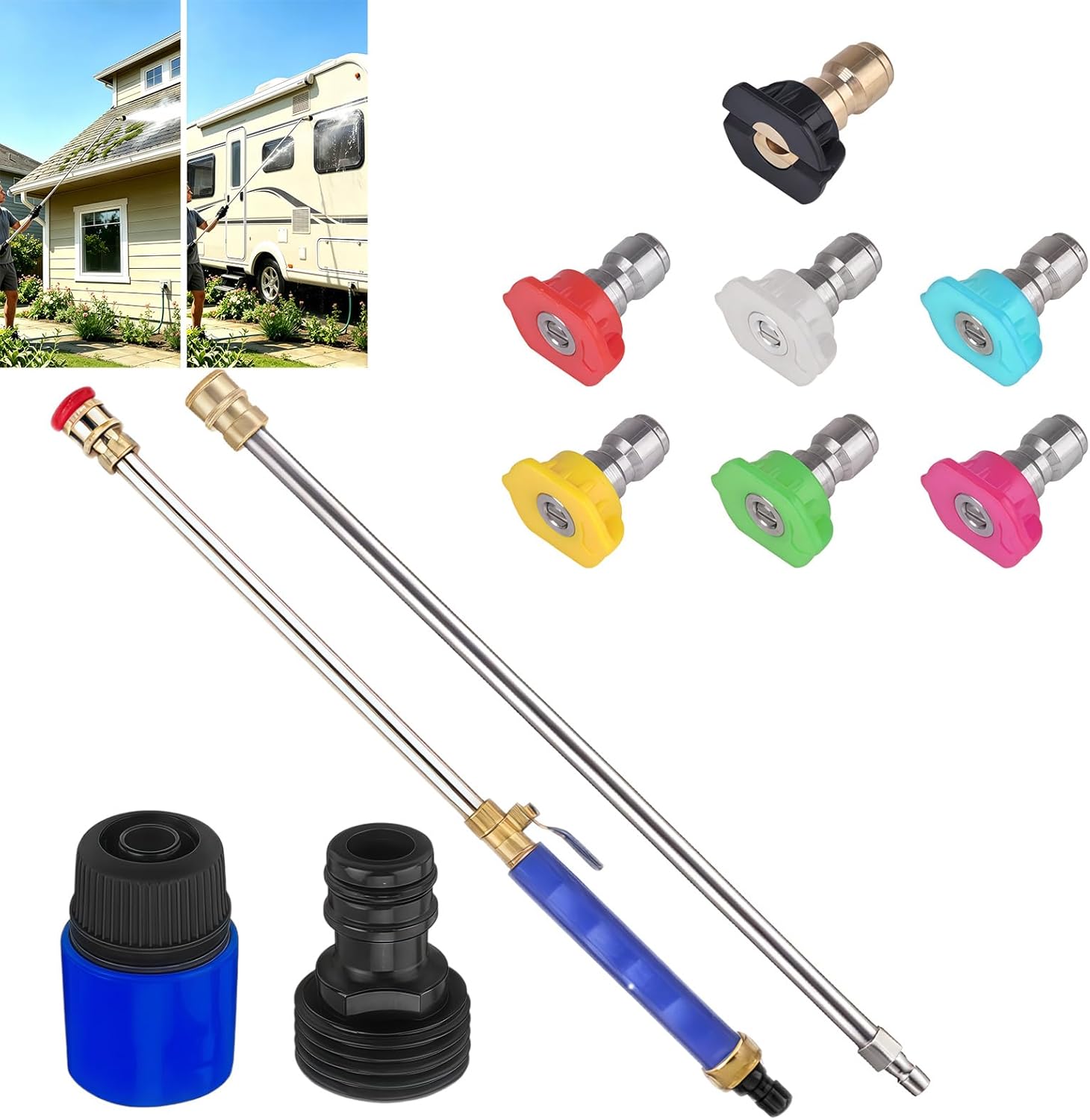 2026 Upgraded Jet Nozzle Power Washer for Garden Hose: 7 Nozzles - 1 Sec Switch - Equivalent to Owning—All at Once—a High-Pressure Washer - a Car Wash Gun - a Garden Sprayer - a Patio Cleaner (A1)