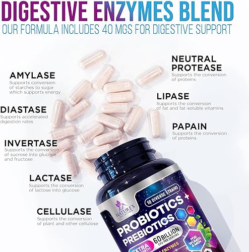 Miniatura 5 de Probióticos 60 mil millones de UFC 10 cepas probióticas y prebióticos Salud intestinal digestiva, apoyo inmunológico y estreñimiento ocasional,