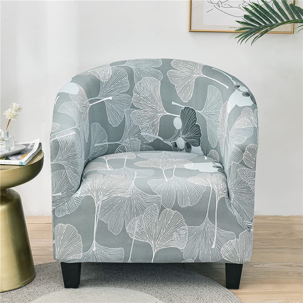 Highdi Stretch Tub Chair Slipcover 1 Piece Club Sofa Cover for Armchair,Dust Proof Removable Washable Abstract Plant Print Furniture Protector Cover Couch Covers for Living Room (Ginkgo biloba)